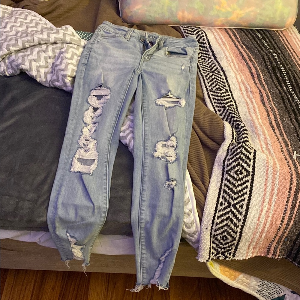 American Eagle Outfitters Blue Boyfriend Jeans Distressed Style